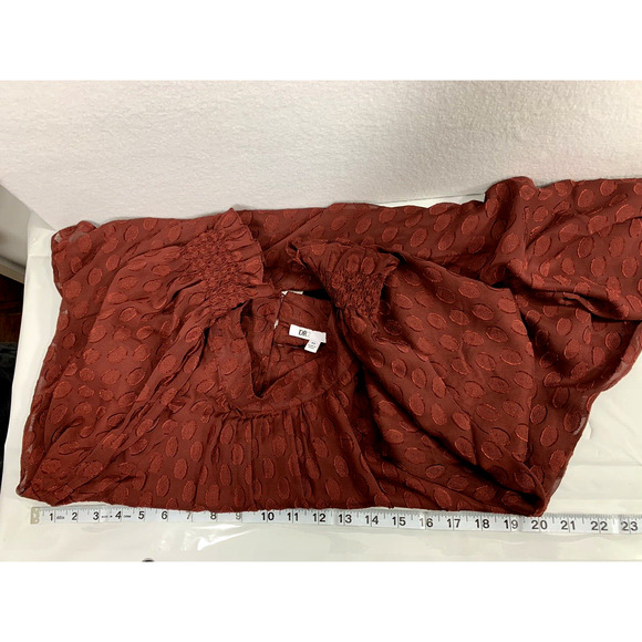 Dr2 Womens‎ Top XS Burgundy Red Polka Dot Flowy Hi Low Career Blouse - Picture 12 of 13